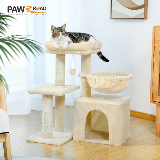 Árbol para Gatos de Interior – Rascador con Hamaca Grande, Poste Rascador y Plataforma Superior Extraíble (Gris, 2 Estilos)