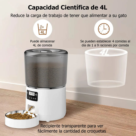 Comedero Automático para Mascotas 4L – Dispensador Inteligente de Comida con Temporizador Anti atranques para Gatos