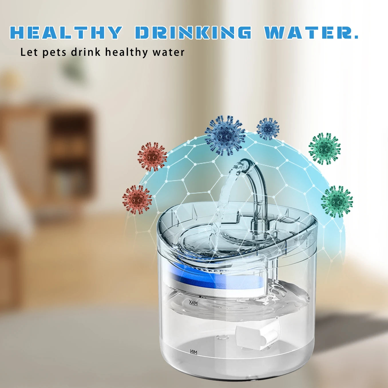 Fuente automática de agua para gatos y perros (2L) con grifo y filtro purificador