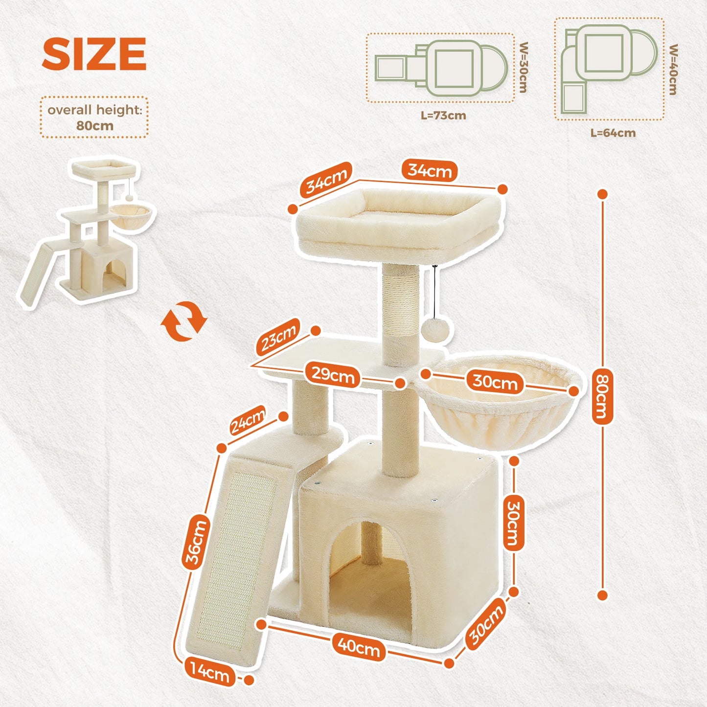 Árbol para Gatos de Interior – Rascador con Hamaca Grande, Poste Rascador y Plataforma Superior Extraíble (Gris, 2 Estilos)