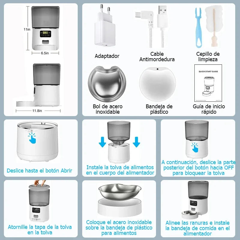 Comedero Automático para Mascotas 4L – Dispensador Inteligente de Comida con Temporizador Anti atranques para Gatos