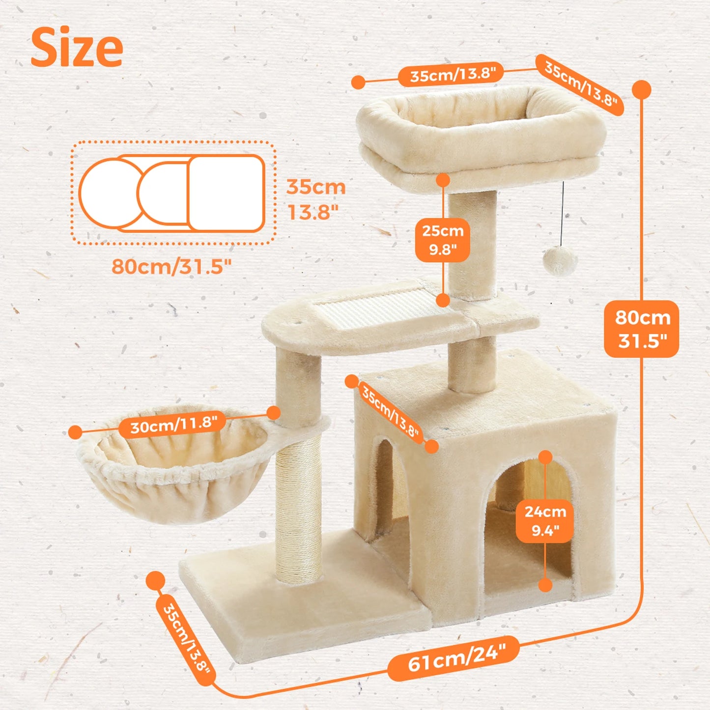 Árbol para Gatos de Interior – Rascador con Hamaca Grande, Poste Rascador y Plataforma Superior Extraíble (Gris, 2 Estilos)