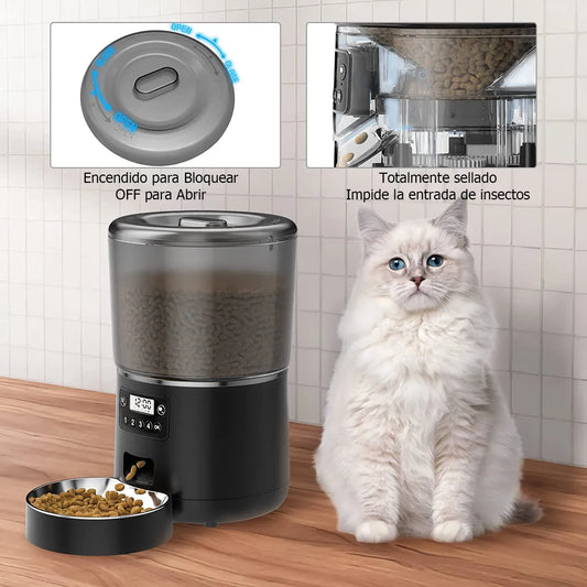Comedero Automático para Mascotas 4L – Dispensador Inteligente de Comida con Temporizador Anti atranques para Gatos